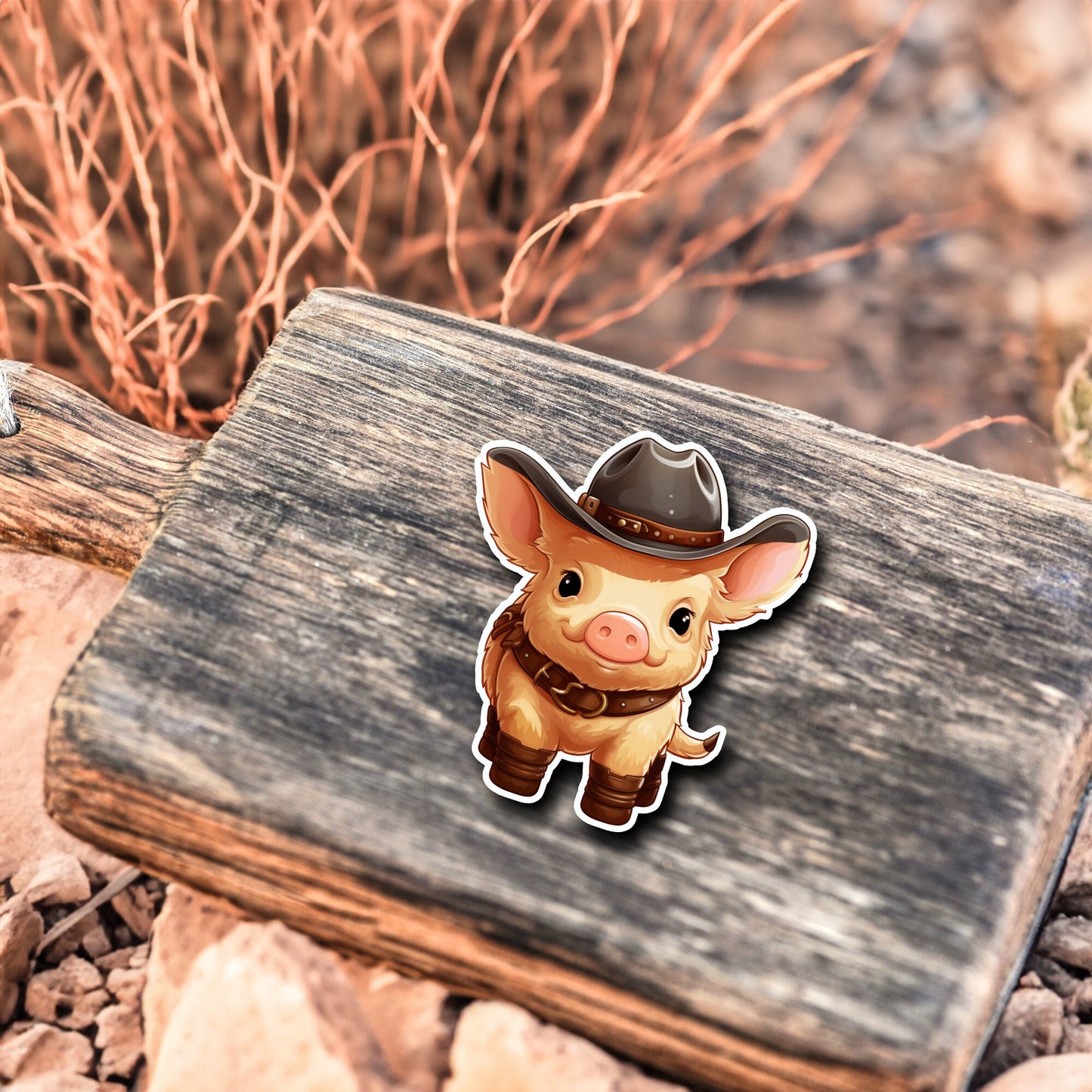 Niedliches Schweinchen Cowboy Style Sticker | Western-Kollektion | Special Edition | StickerHelden | Holo Sticker | Wasserdicht | Schwein