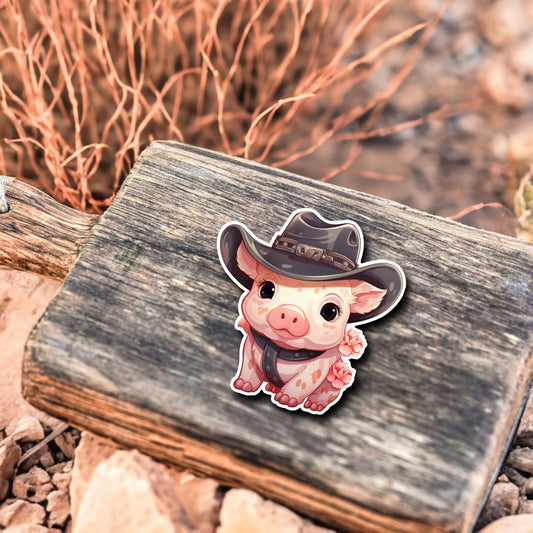 Niedliches Schweinchen Cowboy Style Sticker | Western-Kollektion | Special Edition | StickerHelden | Holo Sticker | Wasserdicht | Schwein