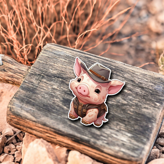 Niedliches Schweinchen Cowboy Style Sticker | Western-Kollektion | Special Edition | StickerHelden | Holo Sticker | Wasserdicht | Schwein