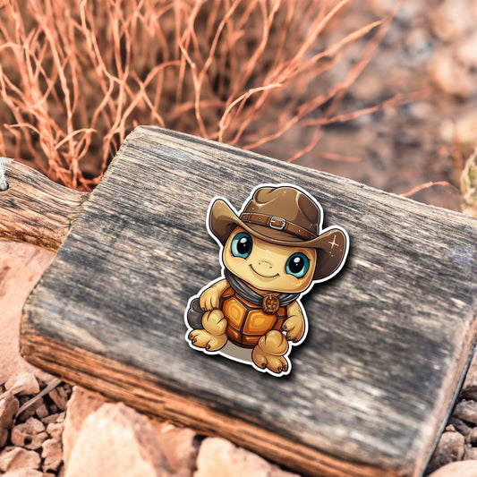 Niedliche Schildkröte Cowboy Style Sticker | Western-Kollektion | Special Edition | StickerHelden | Holo Sticker | Wasserdicht |