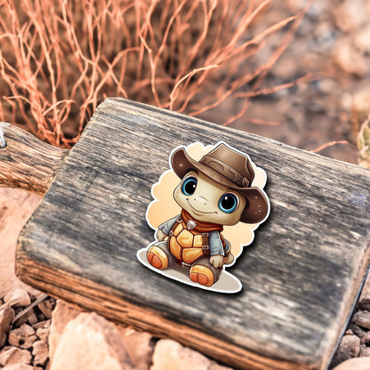 Niedliche Schildkröte Cowboy Style Sticker | Western-Kollektion | Special Edition | StickerHelden | Holo Sticker | Wasserdicht |