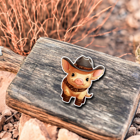 Niedliches Schweinchen Cowboy Style Sticker | Western-Kollektion | Special Edition | StickerHelden | Holo Sticker | Wasserdicht | Schwein