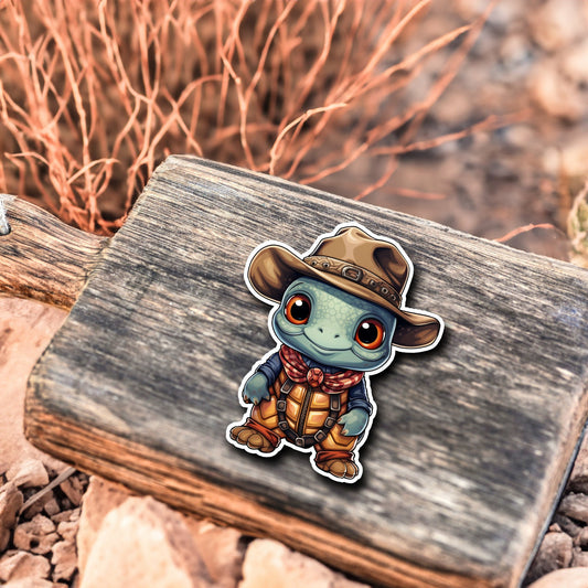 Niedliche Schildkröte Cowboy Style Sticker | Western-Kollektion | Special Edition | StickerHelden | Holo Sticker | Wasserdicht |