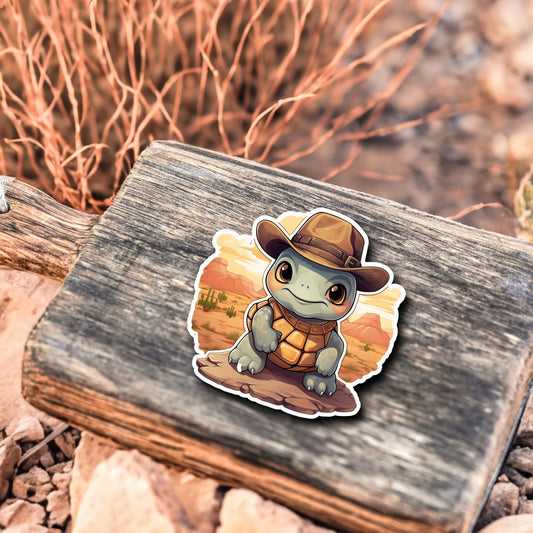 Niedliche Schildkröte Cowboy Style Sticker | Western-Kollektion | Special Edition | StickerHelden | Holo Sticker | Wasserdicht |