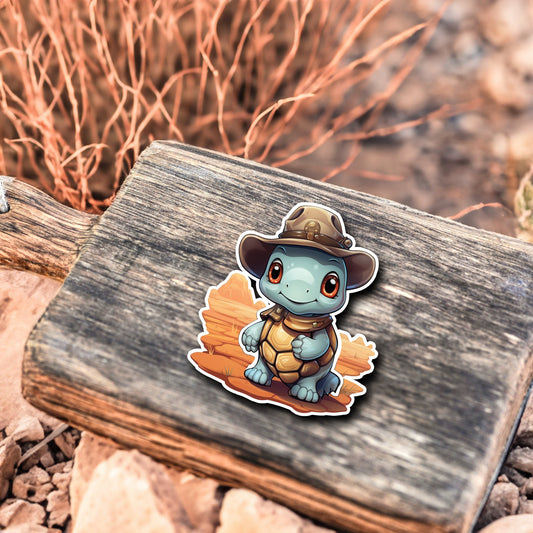 Niedliche Schildkröte Cowboy Style Sticker | Western-Kollektion | Special Edition | StickerHelden | Holo Sticker | Wasserdicht |